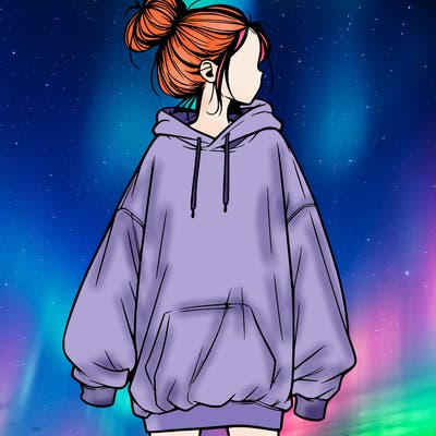 realistic girl with a oversized sweatshirt on and a bun