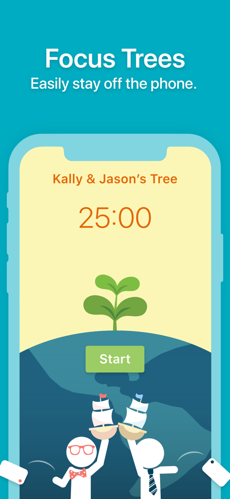Flora app screen showing a focus tree timer with a 25 minute countdown
