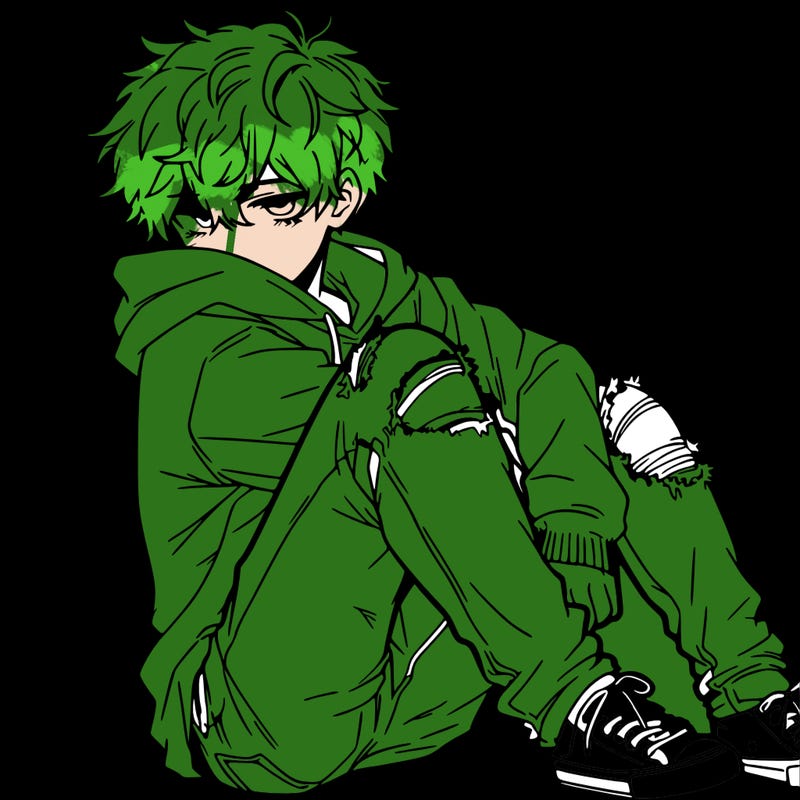 a male hoddie ripped jeans messy hair anime
