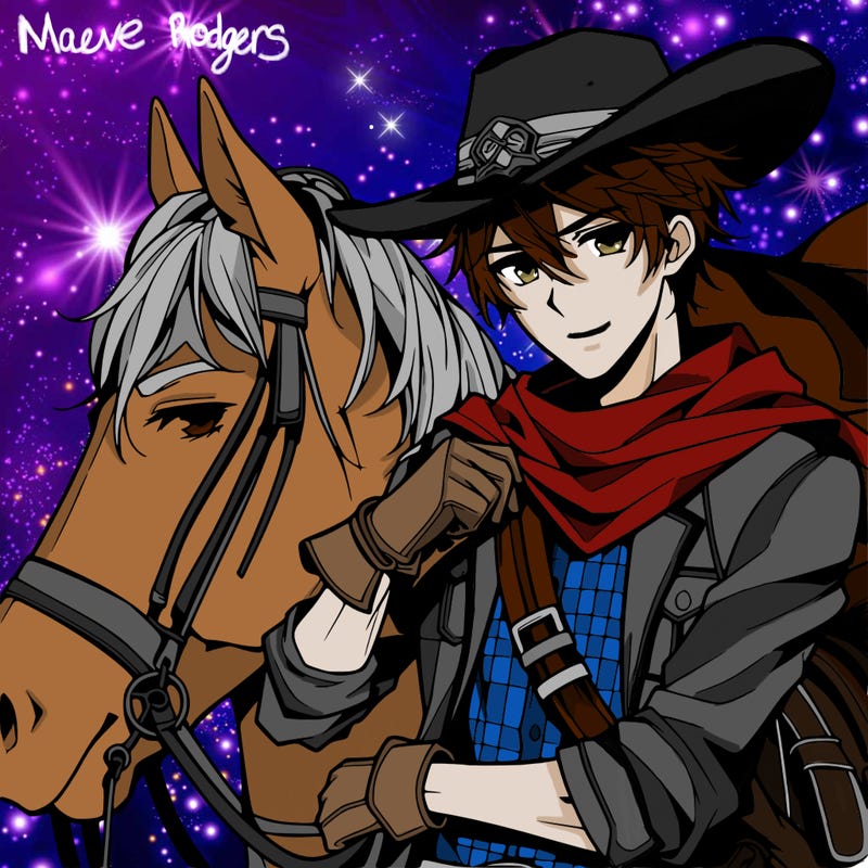 anime handsome cowboy on horse