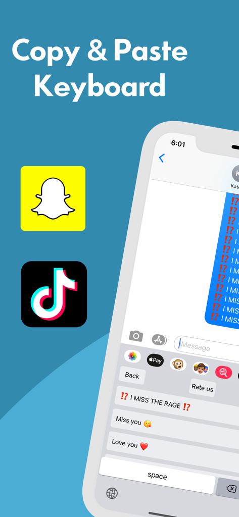 Auto Paste Keyboard Clipboard - Smartphone-Bildschirm zeigt eine benutzerdefinierte Tastatur mit schnellen Einfüge-Shortcuts für soziale Medien