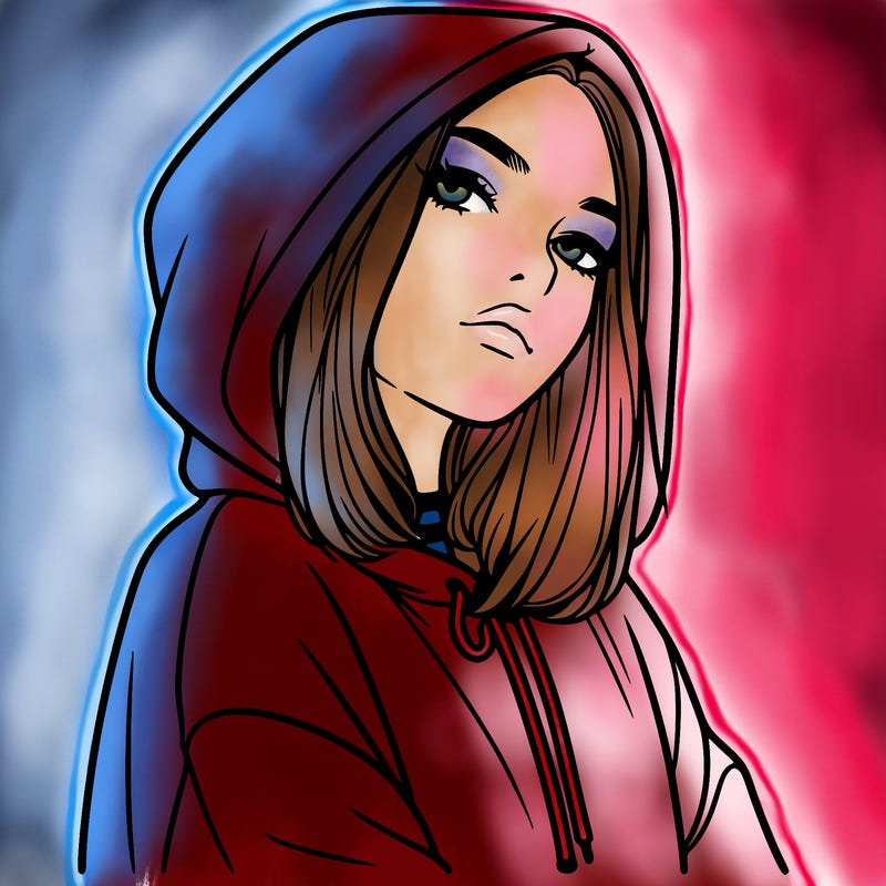 a realistic girl in a hoodie