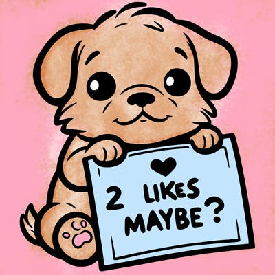a puppy holding a sign that says 2 likes maybe?