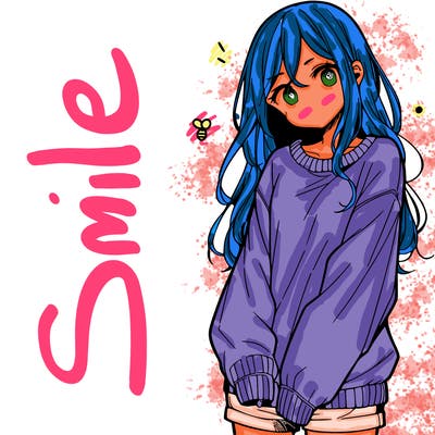 manga teen girl  in a sweater and baggy pants