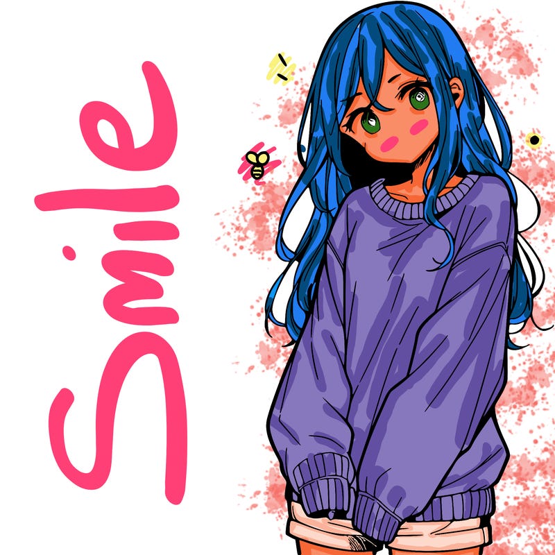manga teen girl  in a sweater and baggy pants