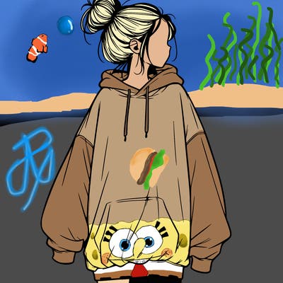 realistic girl with a oversized sweatshirt on and a bun