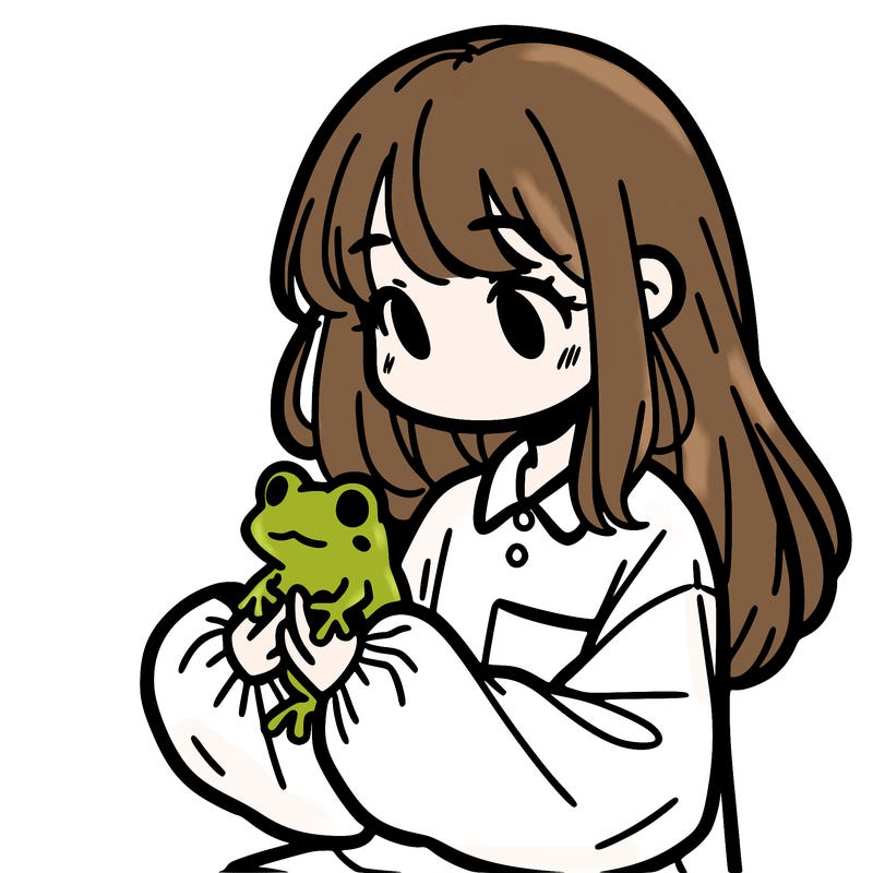 girl with long hair and a oversized shirt. and she is holding a frog