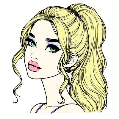 realistic girl with a ponytail on her hair and lips