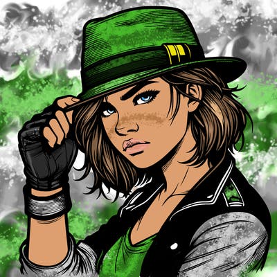 realistic tough girl with hat
