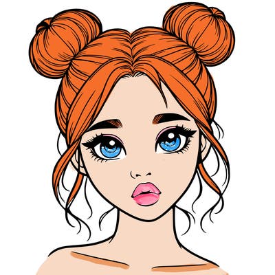 realistic girl with two buns on her head