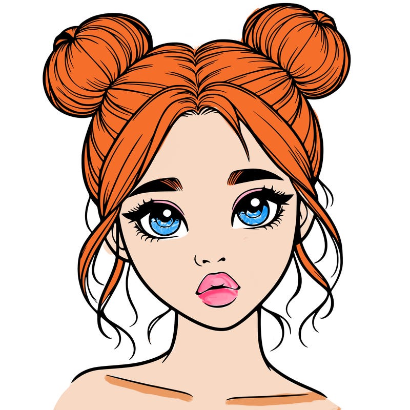 realistic girl with two buns on her head