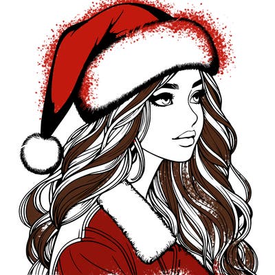 realistic girl in santa hat