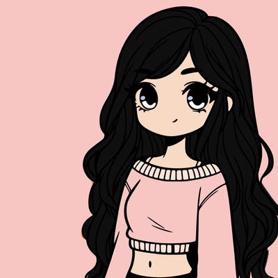 girl with long hair and a crop top with a sweater