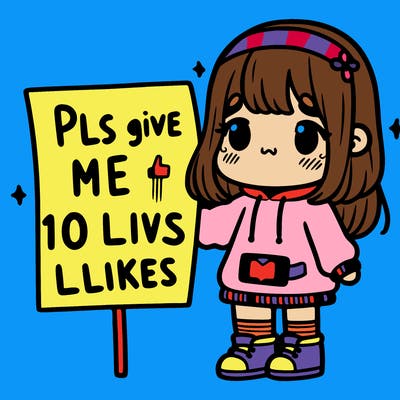 girl holding sign that says pls give me 10 likes