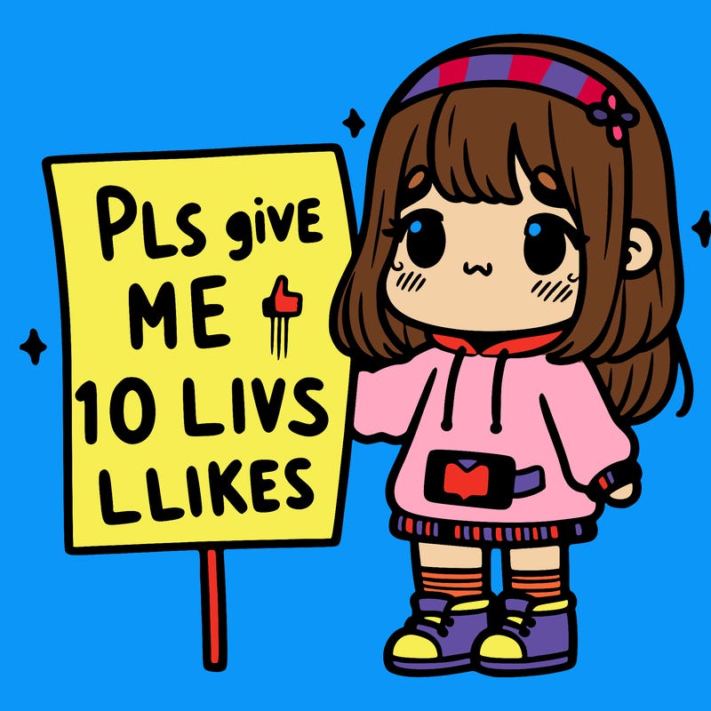 girl holding sign that says pls give me 10 likes