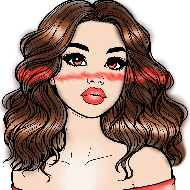realistic girl with wavy hair and lips