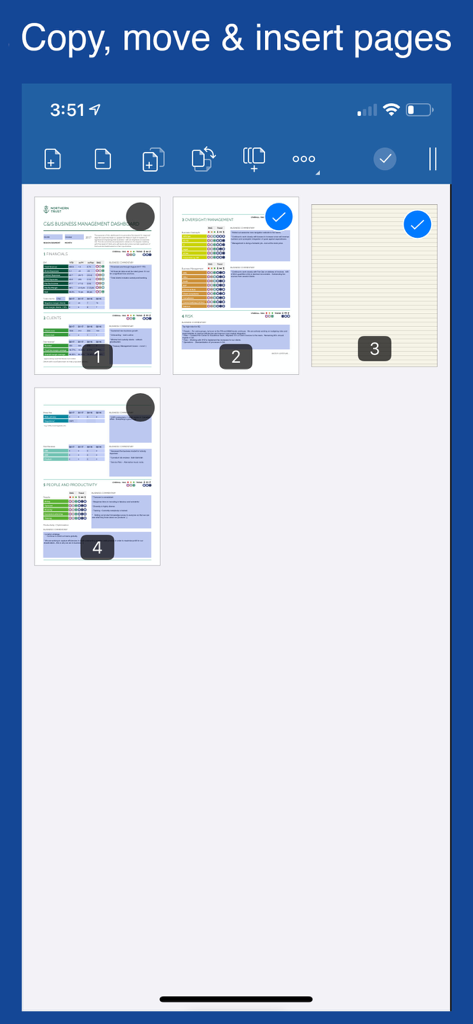 Notate for Microsoft 365 - Interface of Notate for Microsoft 365 showing how to copy move and insert pages in a document.