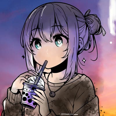 manga character drinking boba