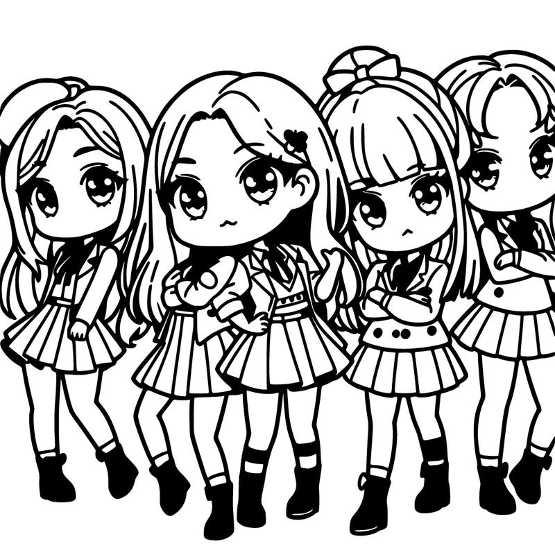 a group of girls chibi