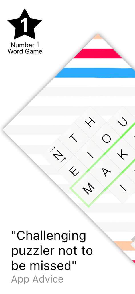 Word Forward - Word Forward gameplay showing a letter grid with a highlighted word and a positive review quote