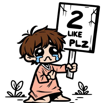 small poor toddler crying with sign that says 2 like plz