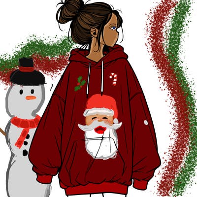realistic girl with a oversized sweatshirt on and a bun