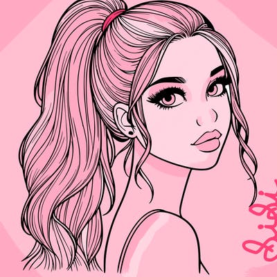 realistic pretty girl with high pony tail