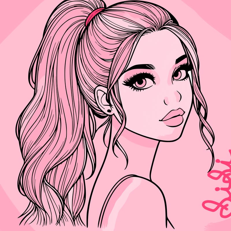 realistic pretty girl with high pony tail