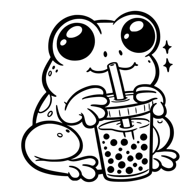 frog with boba tea