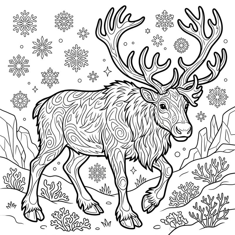 Embark on a peaceful coloring adventure with this Tundra Reindeer page, thoughtfully designed for seniors. Enjoy clear outlines and engaging patterns, perfect for relaxation and artistic expression.