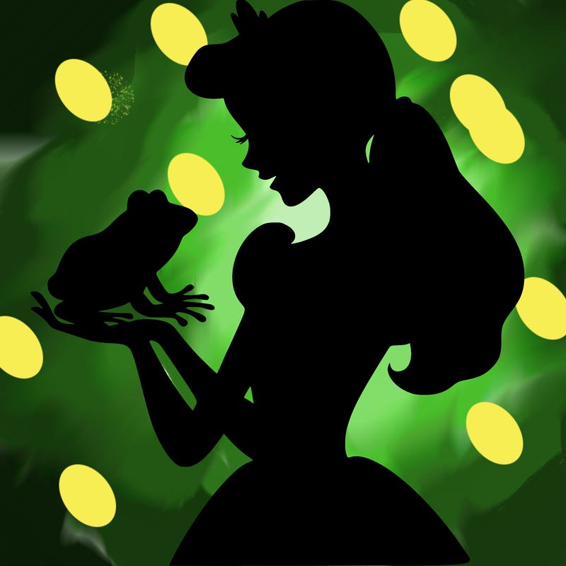 a shadow of a princess holding a frog realistic