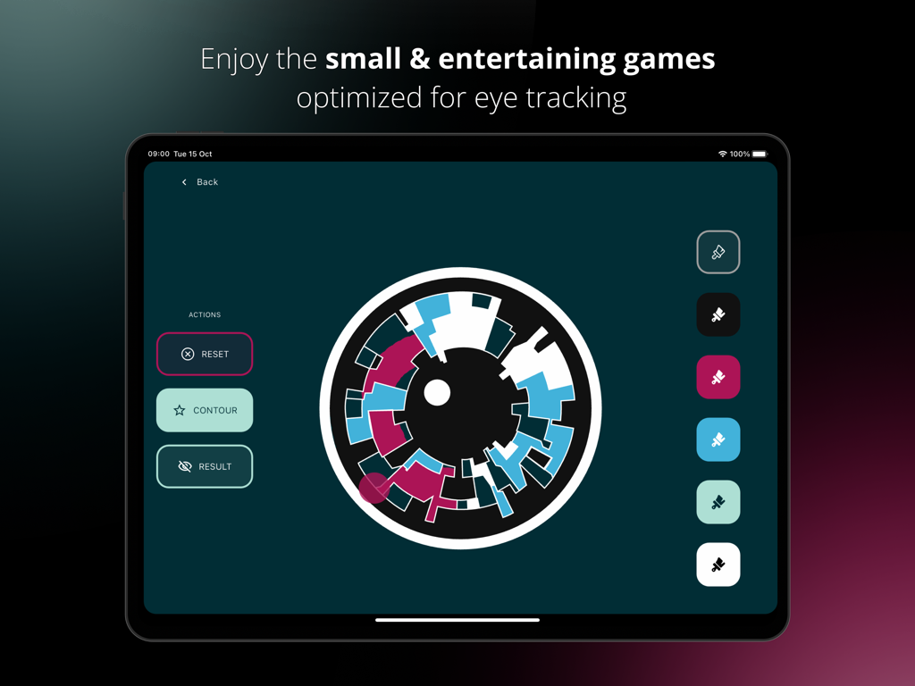 Skyle X - iPad screen showing a puzzle game optimized for eye tracking in the Skyle X app
