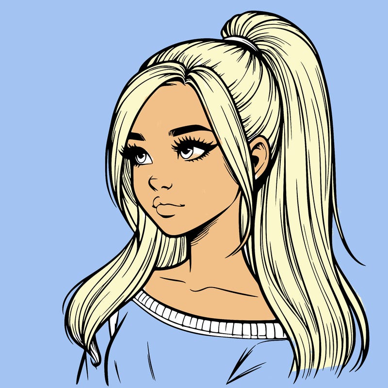 realistic girl with a high ponytail
