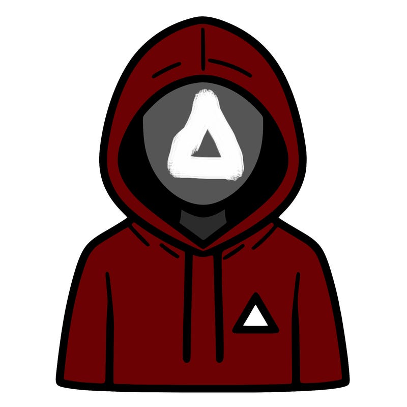 a person with non face waering a hoodie with a small triangle symbol