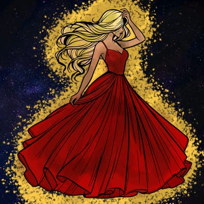 realistic woman with dress flowing in the wind