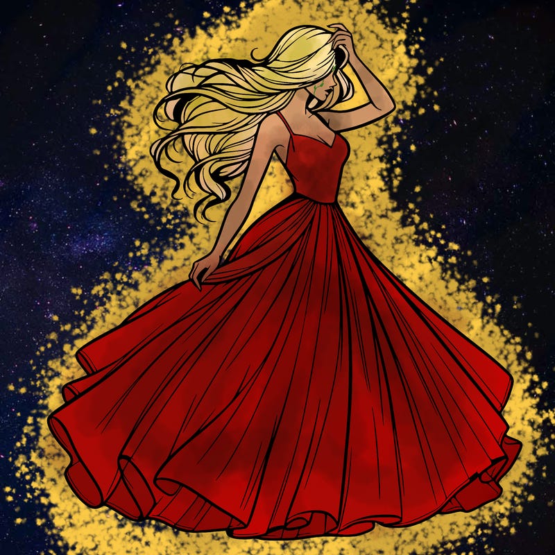 realistic woman with dress flowing in the wind