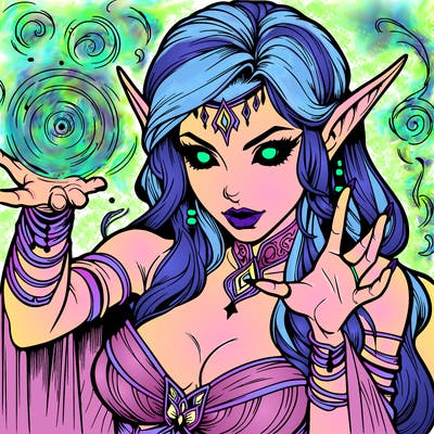 realistic scary beautiful elf sorceress casting spell