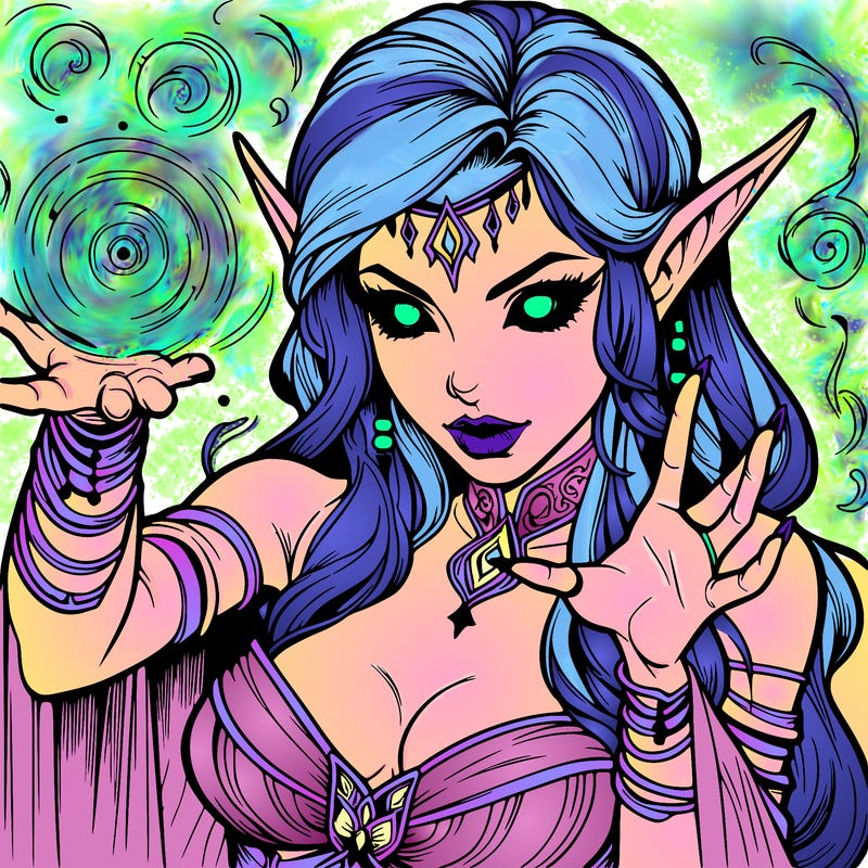 realistic scary beautiful elf sorceress casting spell