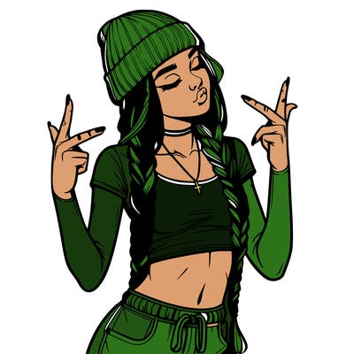 realistic teenage girl with braids and a beanie and crop top doing 🫶🏼