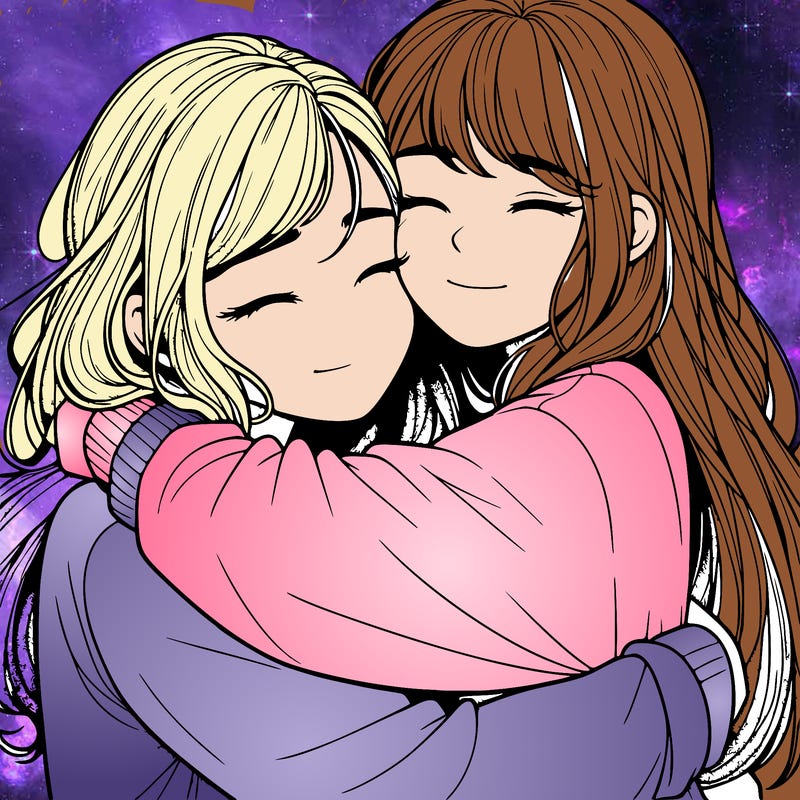 realistic two girls hugging
