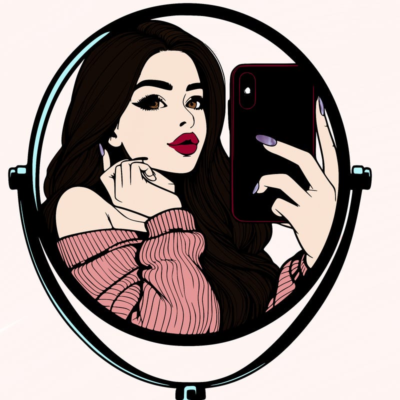 realistic girl taking mirror selfie beautiful