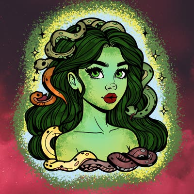 realistic girl with snakes as hair