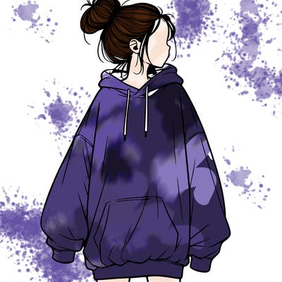 realistic girl with a oversized sweatshirt on and a bun