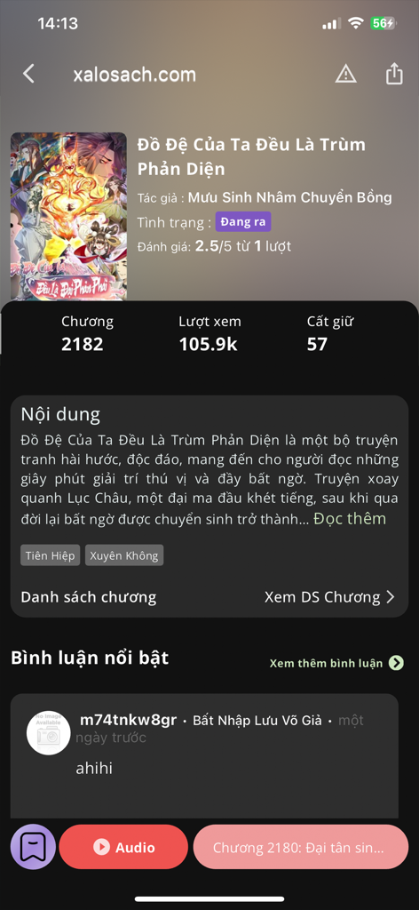 Xa Lộ Sách - Detailed view of a Vietnamese web novel on the Xa Lo Sach app interface featuring summary and reader stats