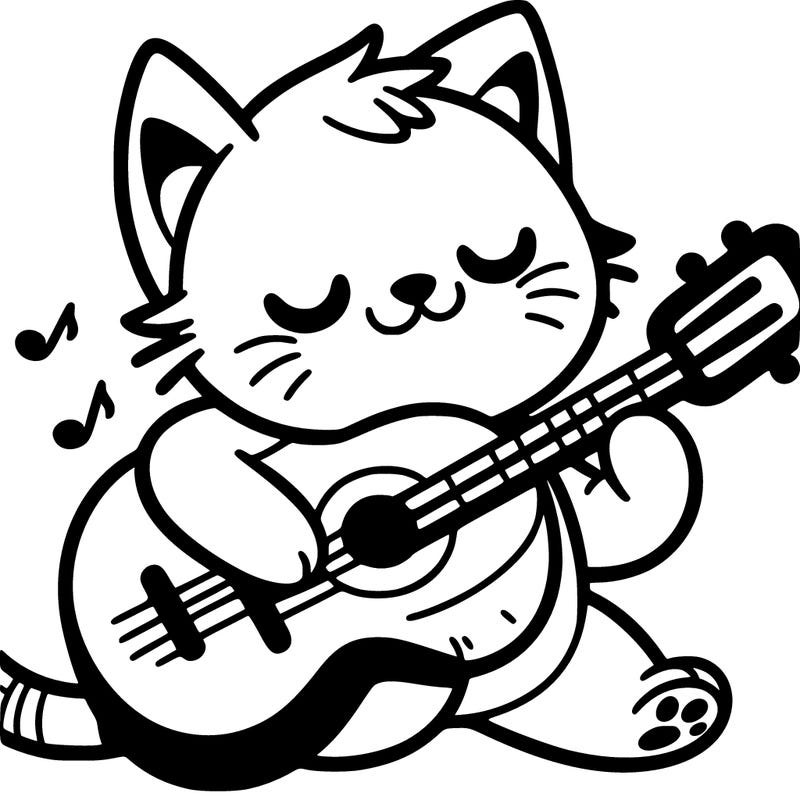 cat cartoon on a guitar