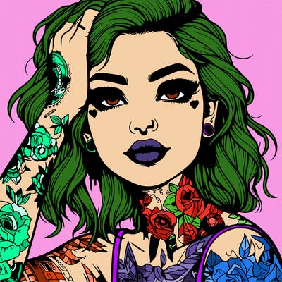 realistic girl with tattoos all over