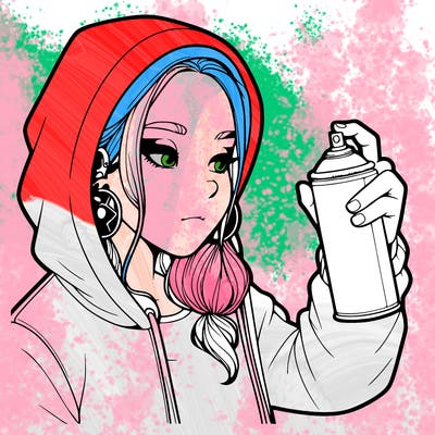 a realistic girl, spray painting