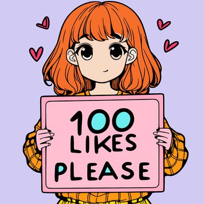 a girl holding a sign saying 100 likes please