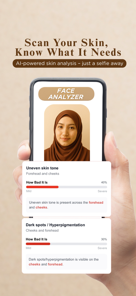 Nuuha app AI face analyzer showing skin concern results