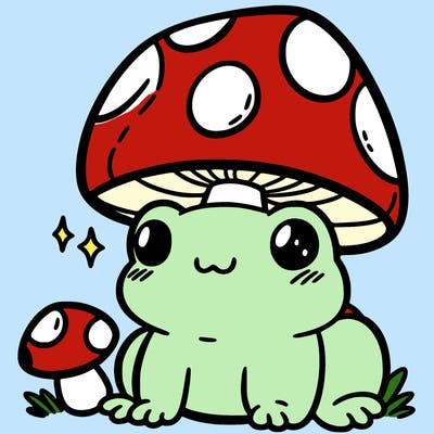 a cute frog with a mushroom hat